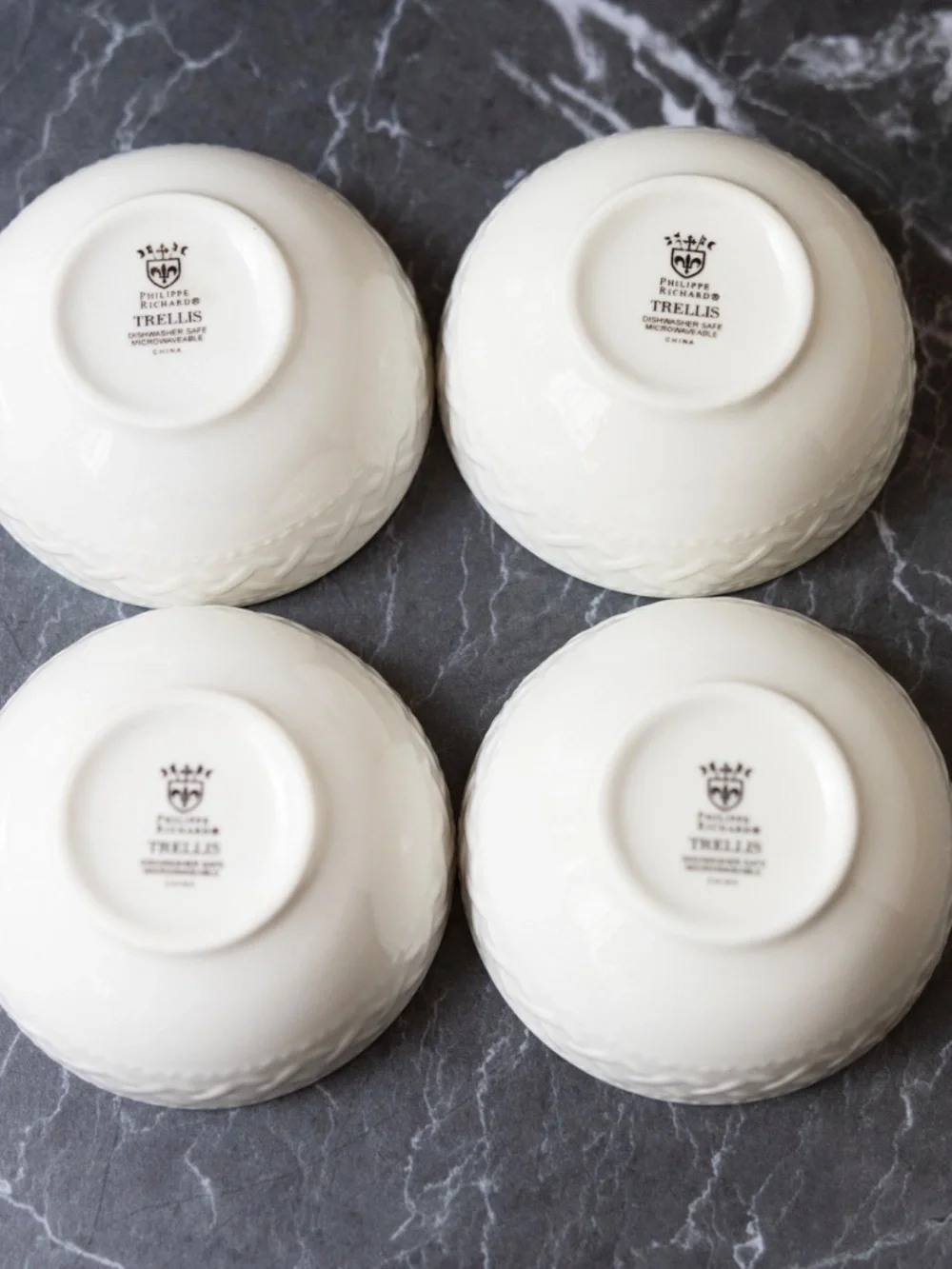 Set of 4 Philippe Richard TRELLIS small Dessert Bowls White 4